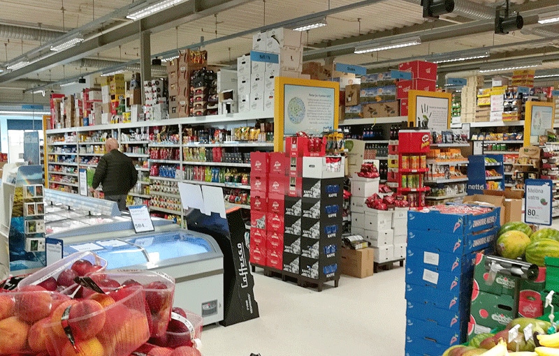 A look inside an Icelandic supermarket, featuring fresh produce, frozen goods, and fully stocked aisles for budget-conscious shoppers