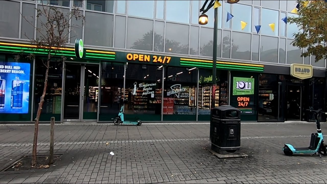 The front of a 10-11 supermarket in Iceland, a go-to spot for late-night snacks and last-minute essentials.